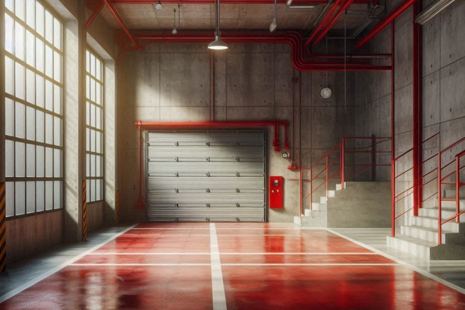Garaje remodelado con pintura epoxi roja en el suelo