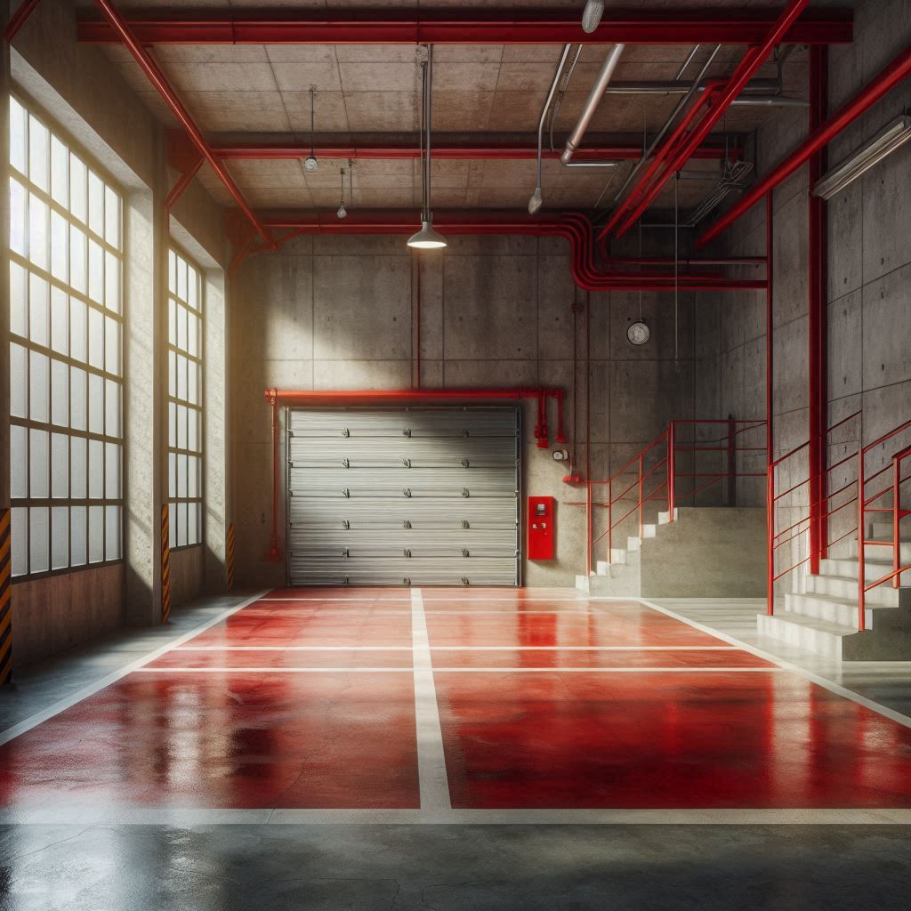Garaje remodelado con pintura epoxi roja en el suelo