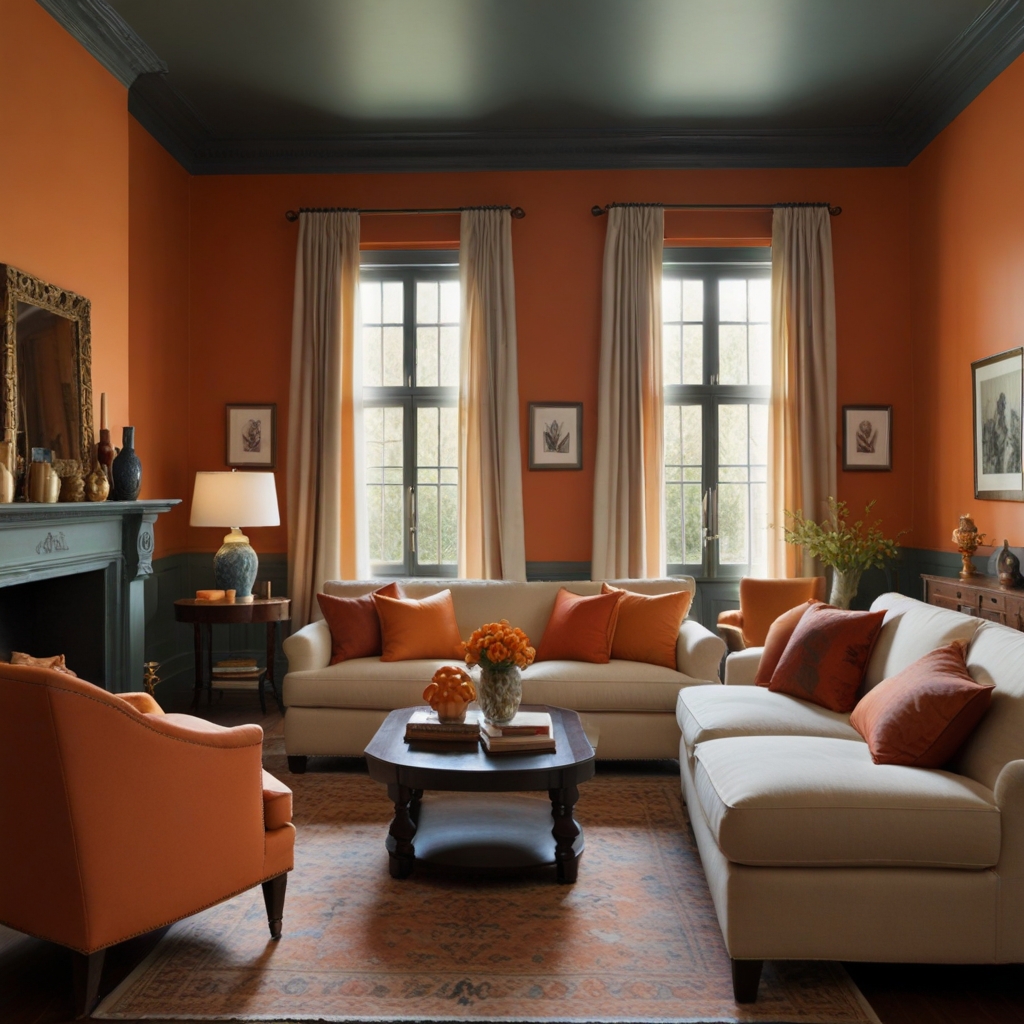 Salón pintado con pintura naranja