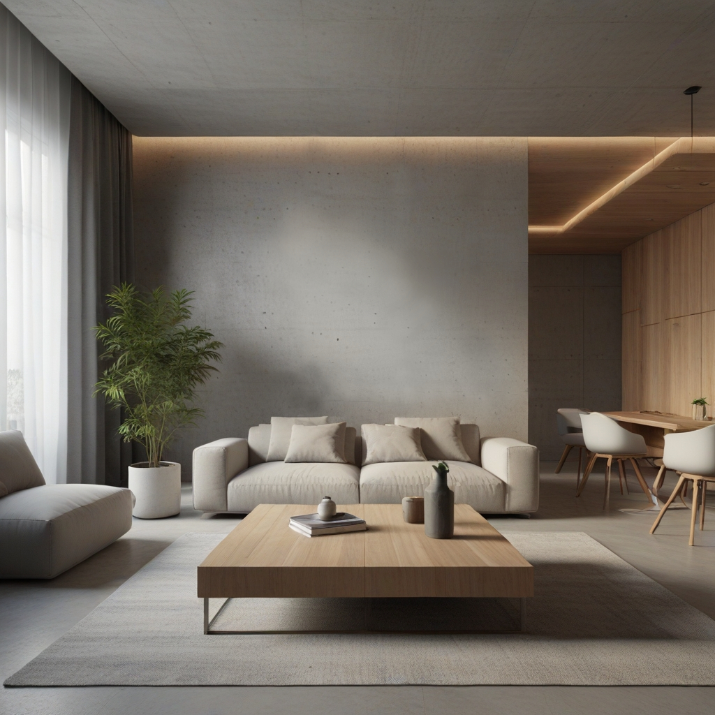 Salón con paredes embellecidas con aplicación de microcemento