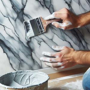 Persona aplicando pintura con técnica de estuco en una pared