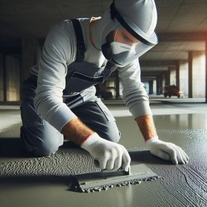 Persona aplicando técnica de microcemento a un suelo