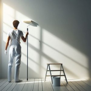 Persona usando un rodillo de pintura